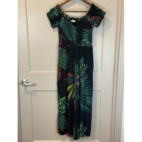 Patrons of Peace Tropical Print Smocked Bodice Cropped Jumpsuit Size Small - Picture 8 of 8